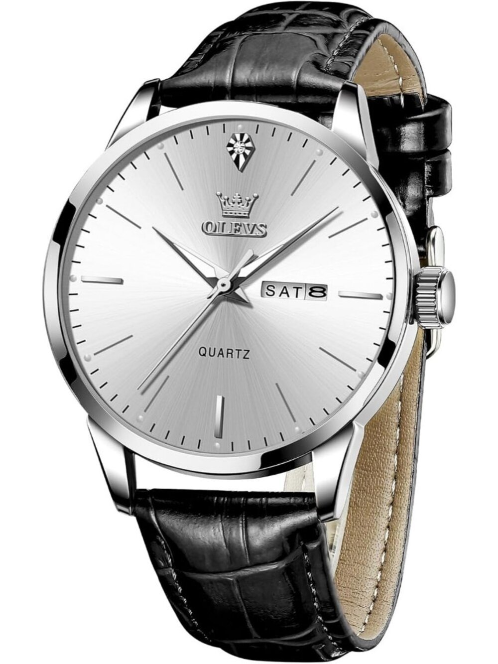 Men's White Classic Analog Casual Luxury Leather Band Quartz Dress Wrist Watch